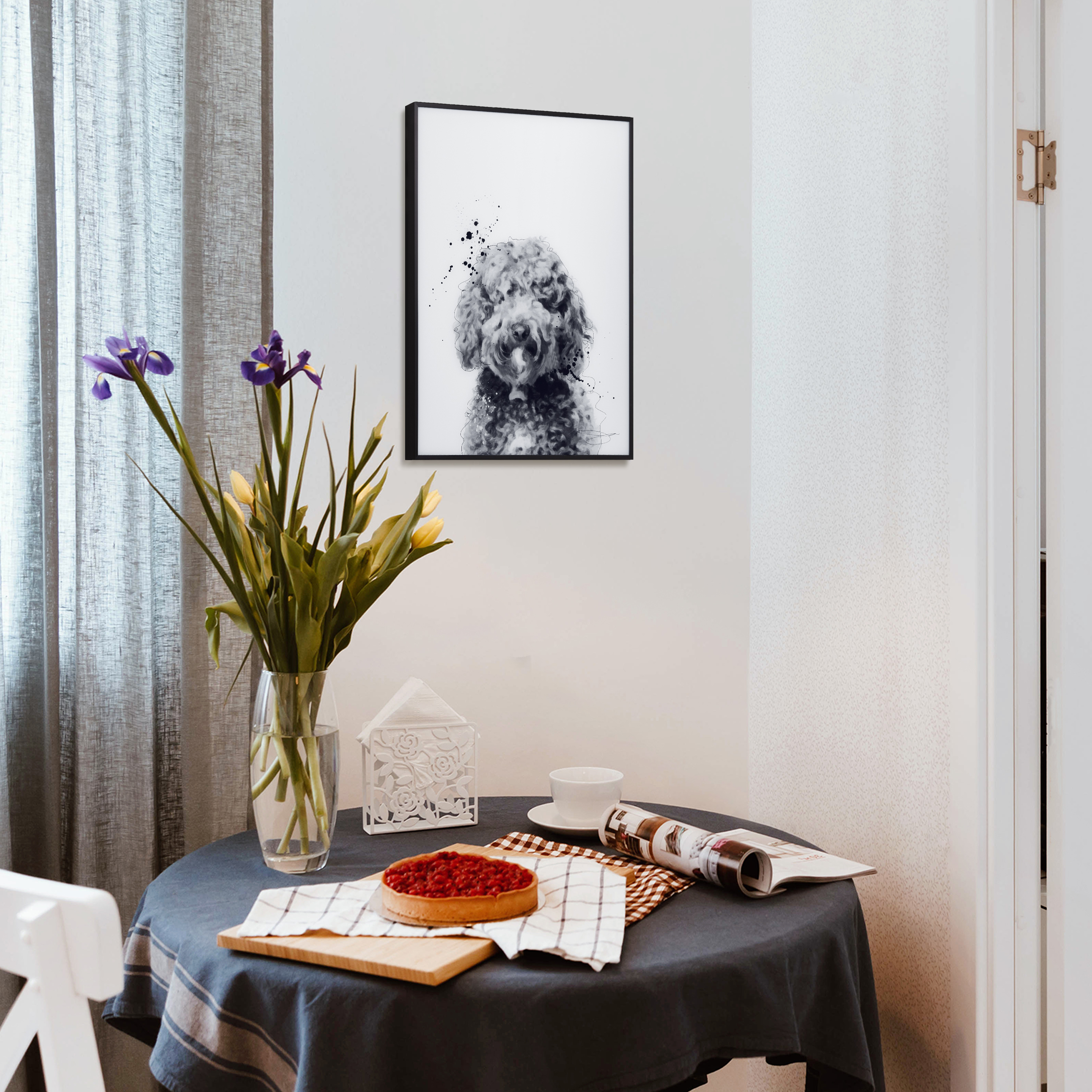 "Labradoodle" Pet Paintings on Printed Glass Encased with a Gunmetal Anodized Frame