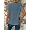 thumbnail image 3 of QINCAO Womens Tops Waffle Knit Twist Front Rolled-Up Sleeves Casual Loose Shirts S-XXL, 3 of 4