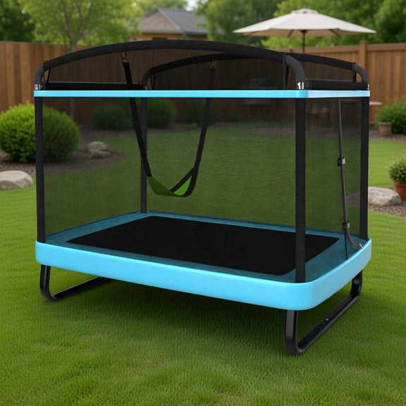 Resenkos 6 Feet Kids Entertaining Trampoline with Swing Safety Fence-Blue, Trampoline with Enclosure, Great Mini Trampoline for Indoor/Garden Workout