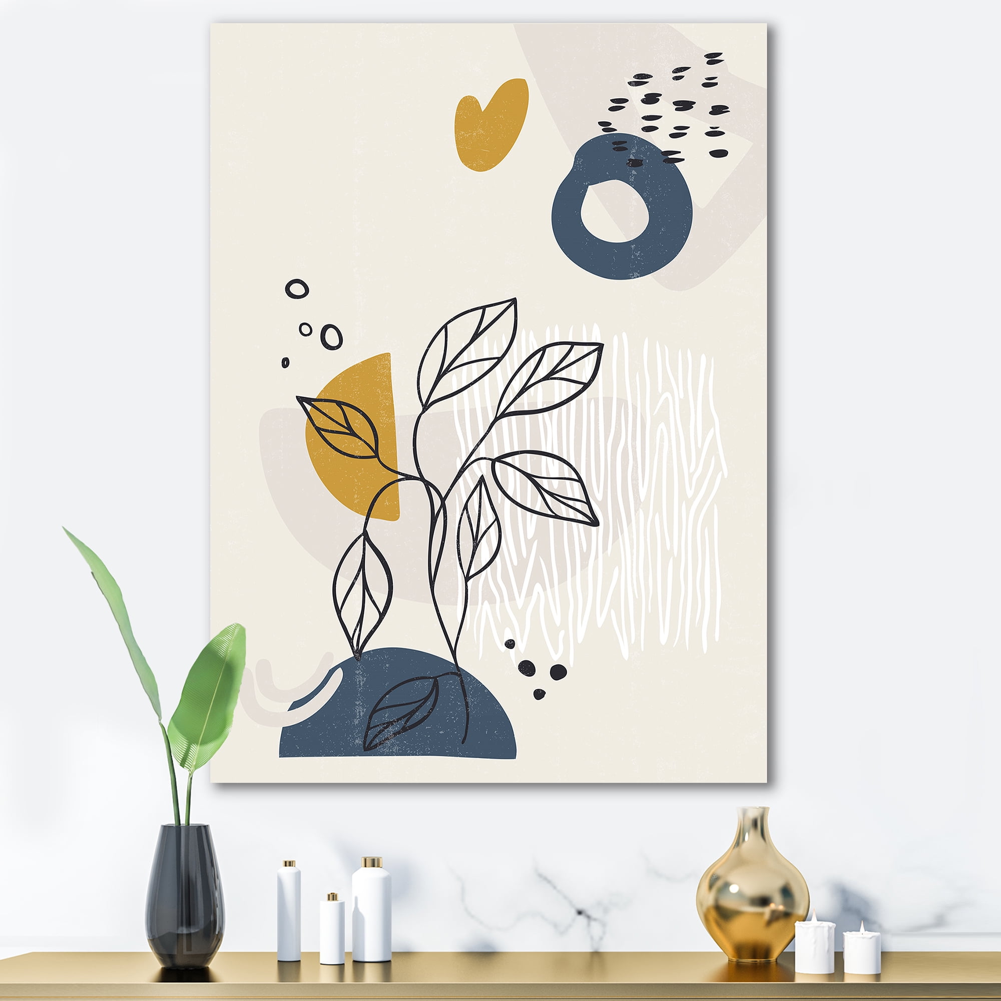 Designart ' Ancient Boho Art Minimalistic Flowers II ' Modern Canvas Wall Art Print