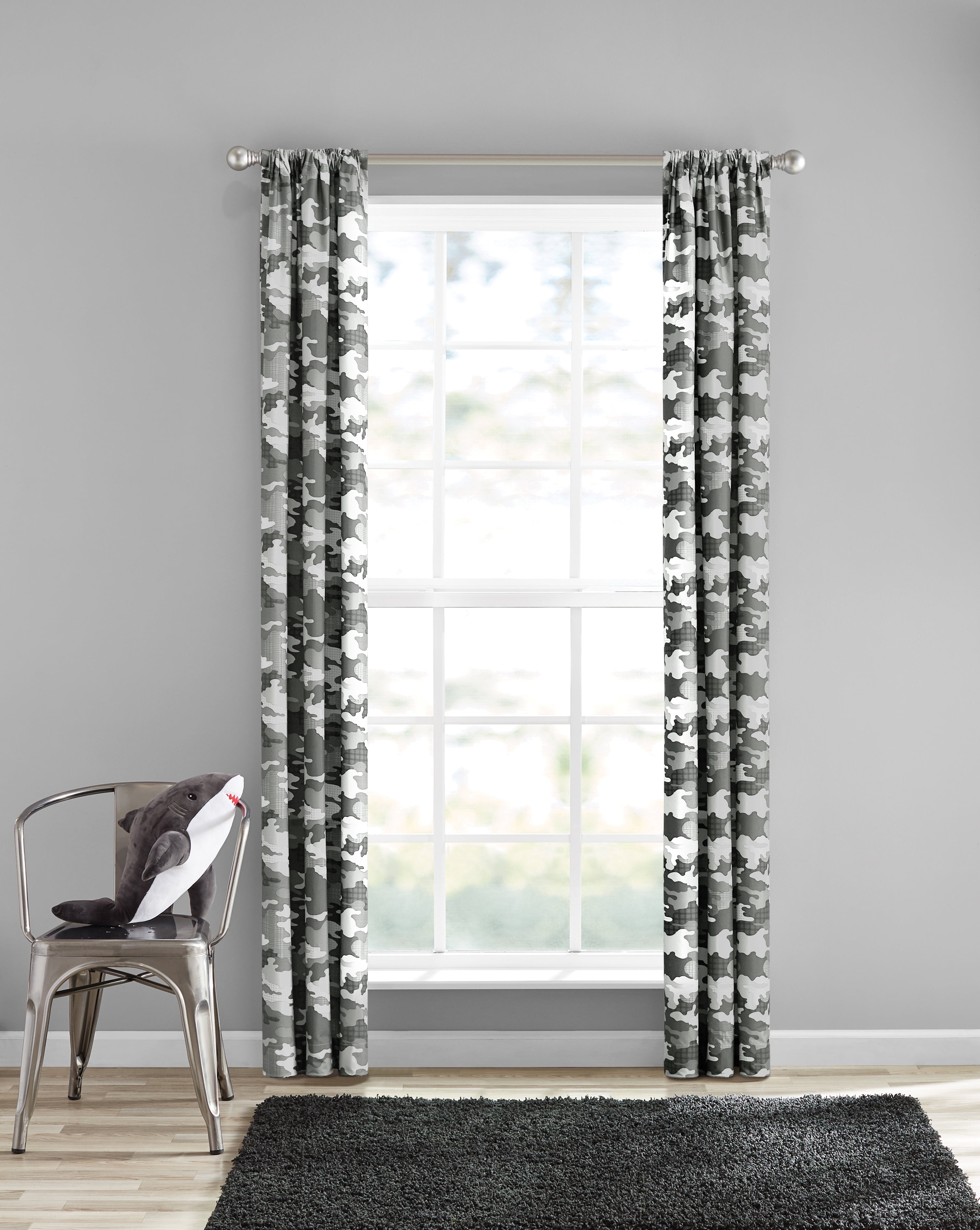 Your Zone Print Room Darkening Curtain Panel Pair, Set of 2, Gray Camo, 30" W x 84"L