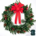 thumbnail image 5 of 24" Pre-Lit Christmas Wreath Decorations with 70 Lights and PVC Branches, Artificial Christmas Wreaths for Front Door, Battery-Operated, with Pine Cones and Ribbons, Green and Red, 5 of 9