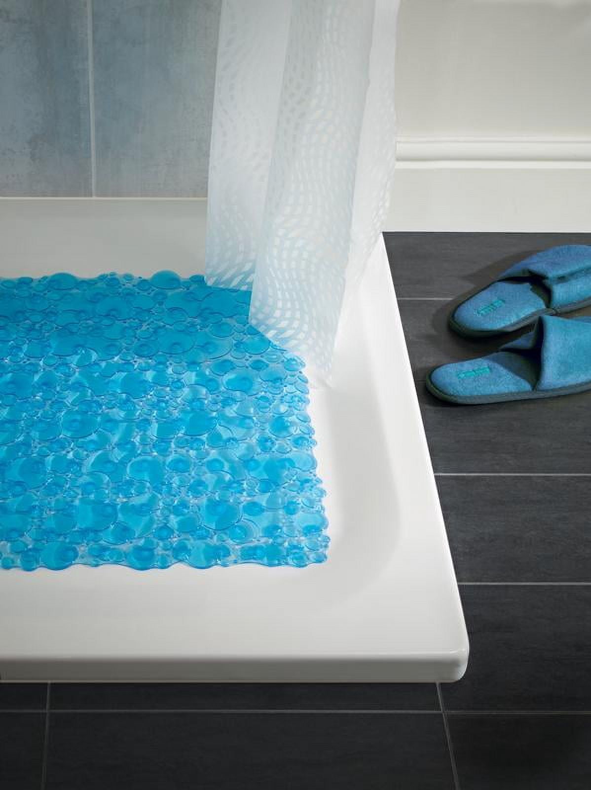 Croydex Non-Slip Bubbles Square Shower Mat in Blue, Bathroom Mat Suction Cups (21 x 21in)