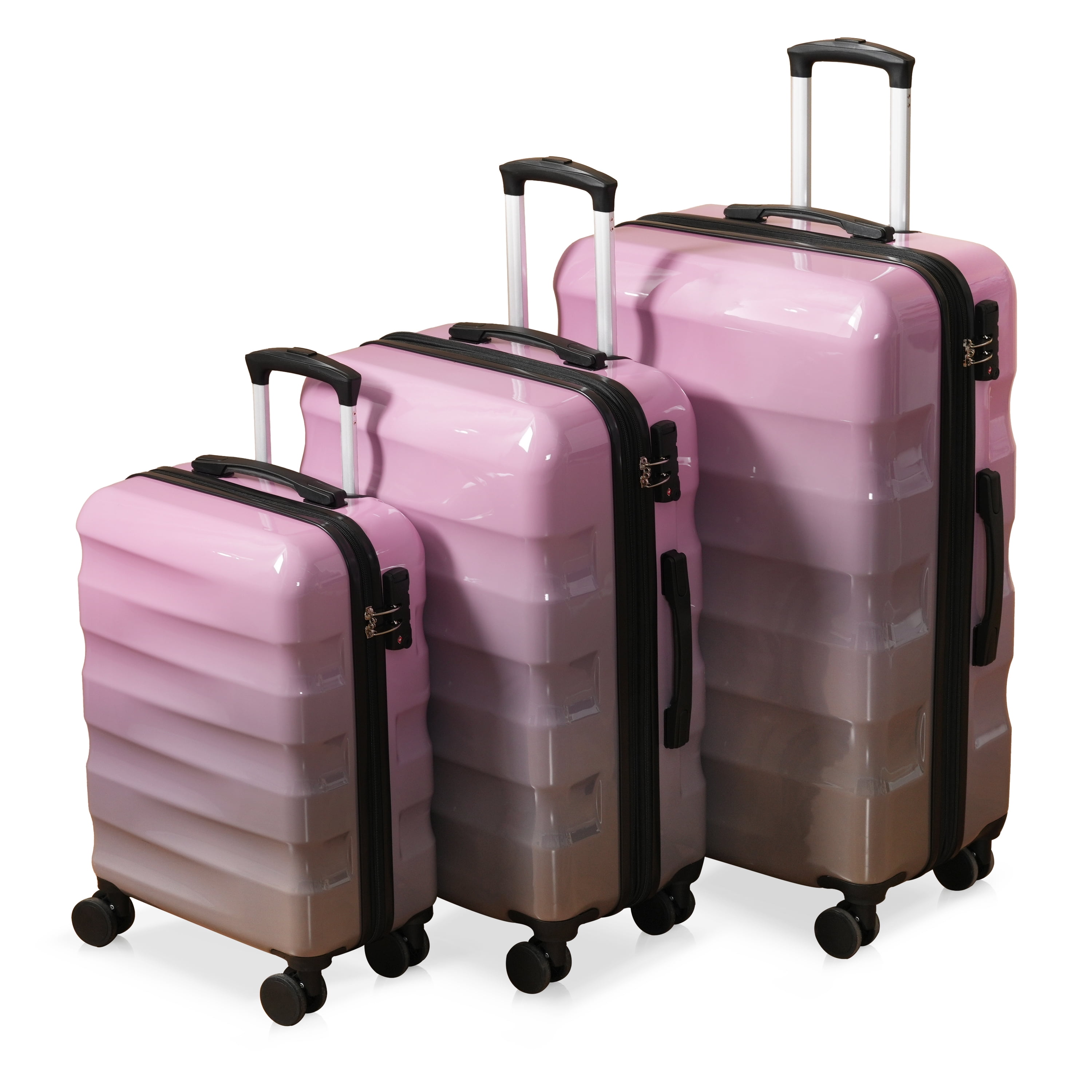 Euroco 3 Piece Luggage Sets,ABS+PC Expandable Hardshell Suitcase with Spinner Wheels and TSA Lock,Lightweight Durable Travel Suitcase Set(20"/24"/28"),Gray Pink