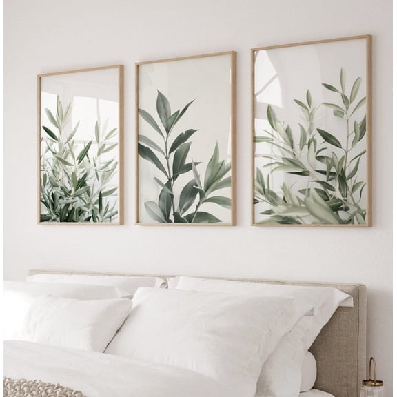 Green Botanical Plant Gallery Wall Sage Green 3 Piece Art Set 3 Unframed Paper Print 8x12