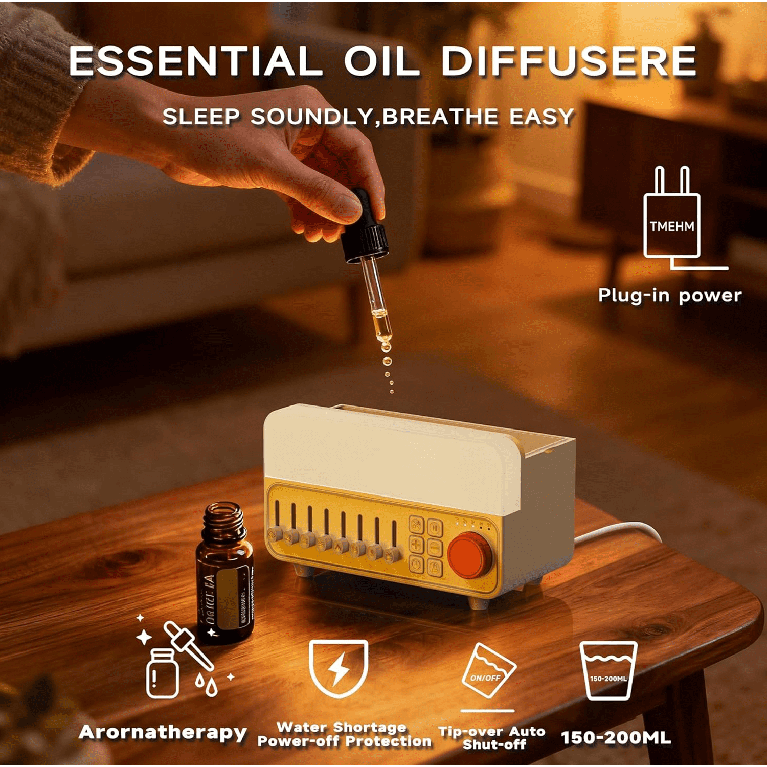 HEEYCEM 4-in-1 Aroma Essential Oil Diffuser with Bluetooth Speaker Function, Humidifier, 12 Colors Night Light with 8 Nature Sounds, White Noise & Timer for Bedroom, Baby, Adults, and Kids