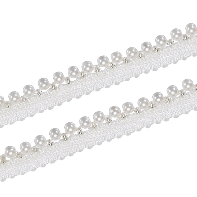 Unique Bargains 5 Yards Faux Pearls Lace Ribbon Pearl Bead Tassel for Wedding Sash Ribbon Hair Clothes Decoration 10mm White