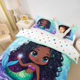 thumbnail image 2 of Castle Fairy Cartoon Marine Mermaid Bedding,Kawaii Ocean Bubbles Duvet Cover Full,Blue,1 Duvet Cover and 2 Pillowcases, 2 of 6