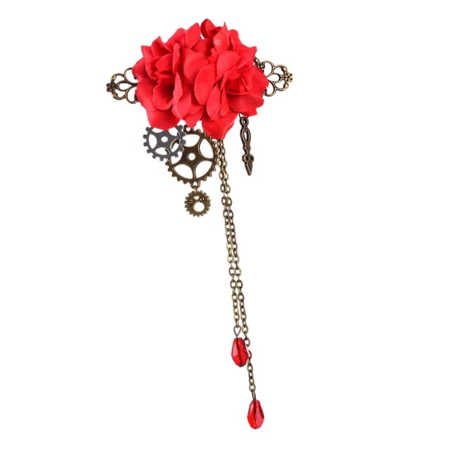 Broche de horquilla mecánica Steampunk con borlas, broche, joyería elegante Rojo
