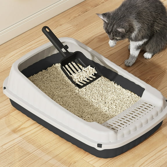 Semi-Enclosed Litter Box for Cats, High Sides Splash Proof, Large Size with Scoop Included, Easy Clean Litter Pan for Multiple Cats