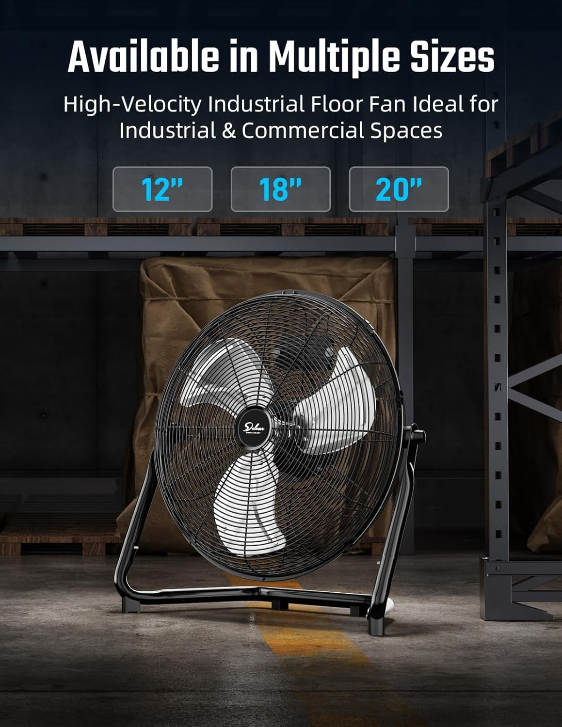 Simple Deluxe 12 Inch 3-Speed High Velocity Heavy Duty Metal Industrial Floor Fans Oscillating Quiet for Home, Commercial, Residential, and Greenhouse Use, Outdoor/Indoor, Black