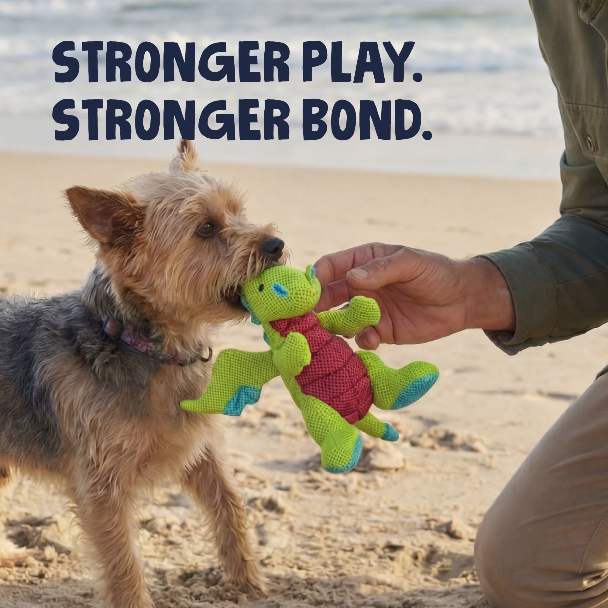 goDog Dragons Double Chew Guard Squeaky Plush Dog Toy, Green, Small