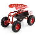 thumbnail image 1 of Gymax Chariot Wagon Siège de Travail Roulant avec Plateau à Outils Panier Plantation Patio Rouge, 1 of 9