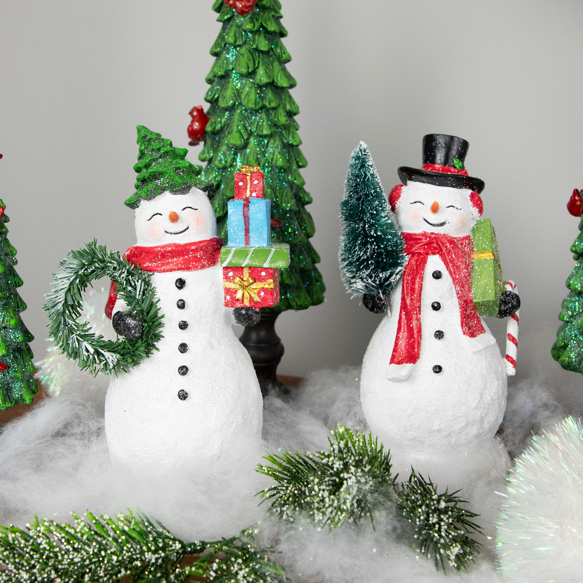 Northlight Shopping Snowmen Couple with Presents Christmas Figurines - 8" - Set of 2