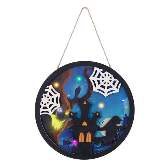 Lefu Panneau Signooden Panneau de Porte Pendentif Décoration Heureuse Éclairage Effrayant Décoratif Mural