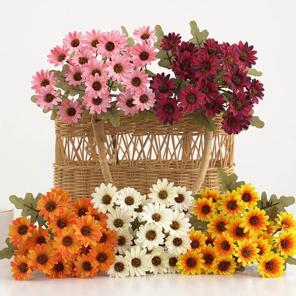2pcs Fake Mums Artificial Fall Flowers,Silk Daisy Floral Faux Mum Plants,Fade-Resistant Realistic Design for Year-Round Porch, Garden & Patio Indoor Outdoor Decor, Premium Artificial Flowers