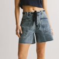 thumbnail image 4 of Shorts for Women Drawstring Bud Elastic Waist Slit Washed Denim Casual Street Shorts, 4 of 6