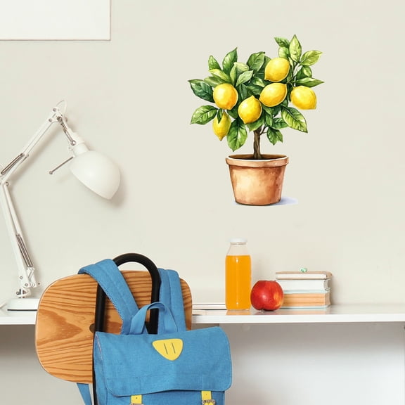 Meggemo Fresh Lemon Tree Potted Plant Wall Sticker Removable Decal Kitchen Home Decor Realistic Fruit Design Self Adhesive Vinyl Art Living Room