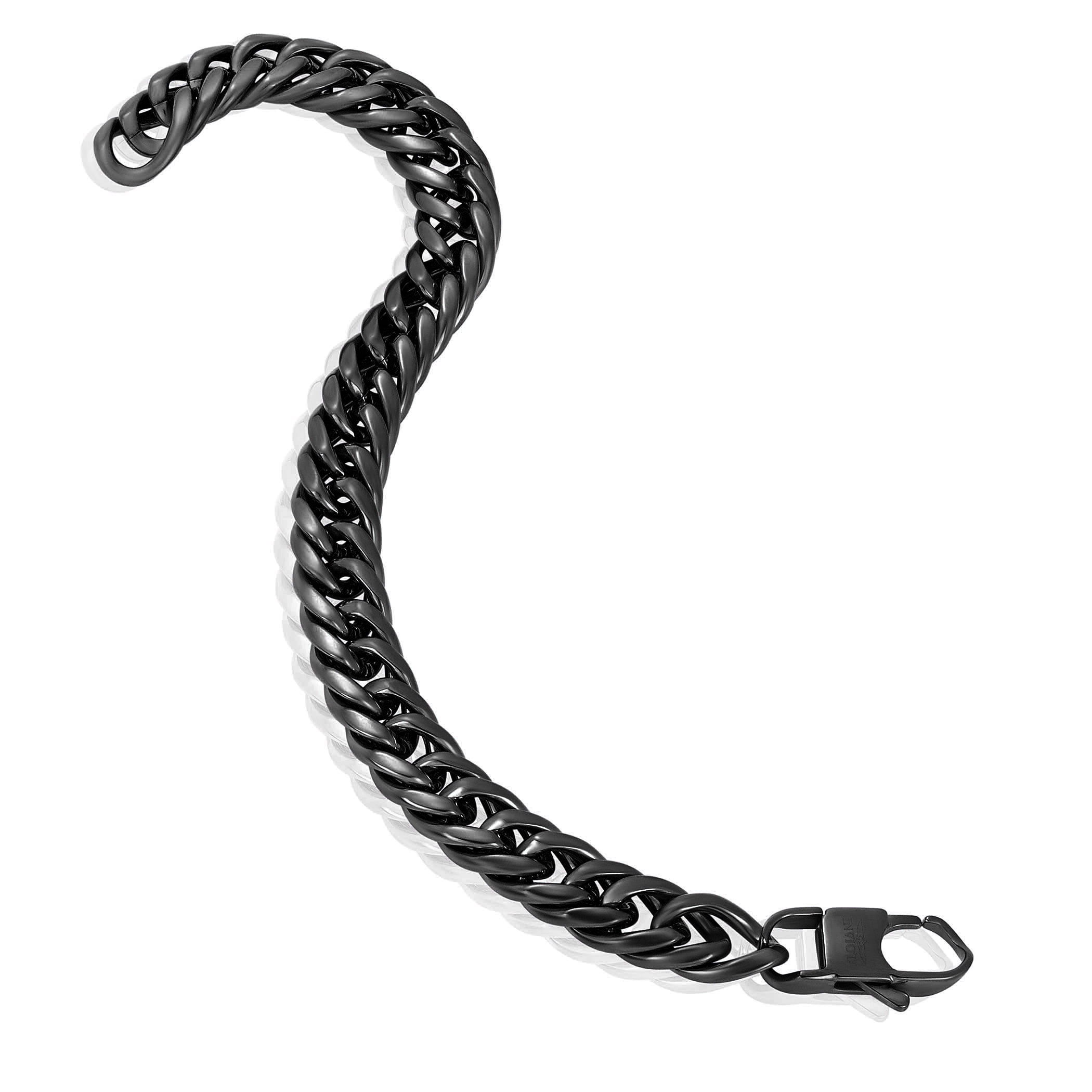 Invicta Jewelry Men's Double Curb Chain Black Plated Steel Bracelet (11.5mm) - 8.75"