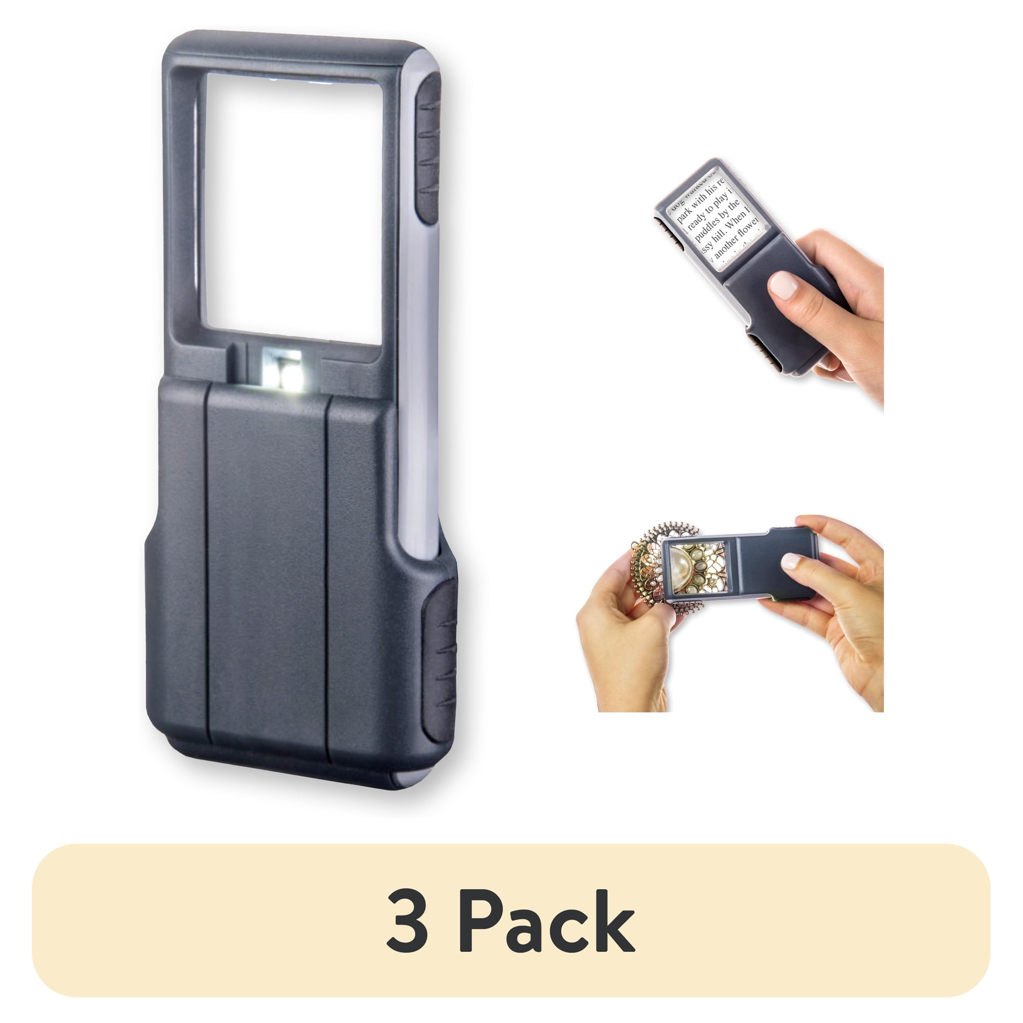 (3 pack) Carson MiniBrite 3x LED Lighted Slide Out Portable Magnifier with Built-In Protective Sleeve