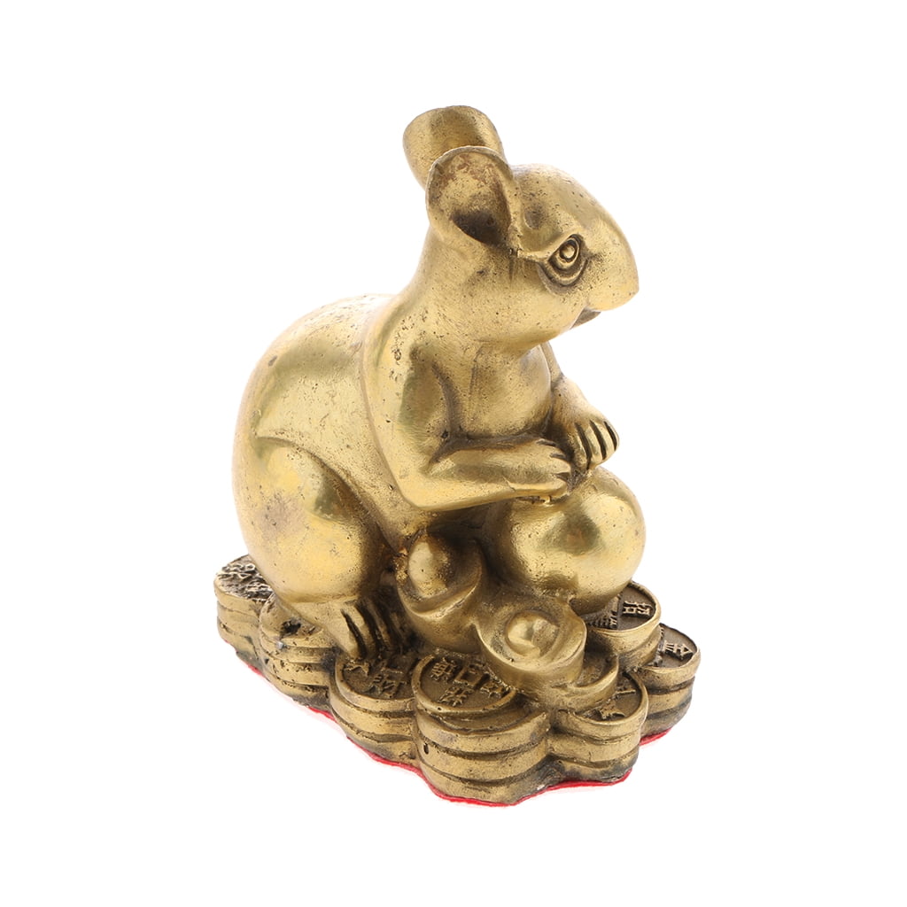 Zodiac Animal Statues Chinese Fengshui Decor Brass Rat Figurine Money Luck 