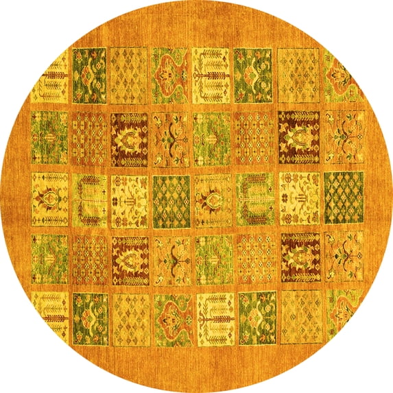 Ahgly Company Indoor Round Abstract Yellow Modern Area Rugs, 5' Round