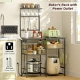 thumbnail image 3 of Bakers Rack with Power Outlet, Kitchen Microwave Stand with 10 S-shaped Hooks, 6-Tier Coffee Bar Station, Kitchen Storage Shelf Rack for Spices, Pots, Gray, 3 of 7