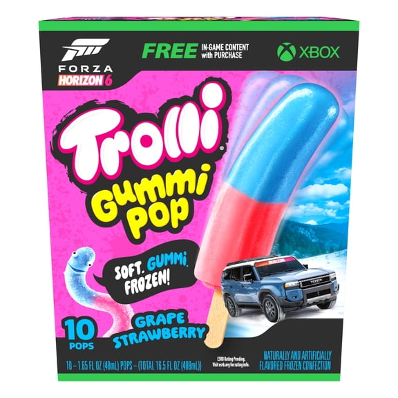 Trolli Frozen Gummi Ice Pops Chewy Sour Gummy Candy Frozen Dessert Snacks, Grape Strawberry, 10 Count