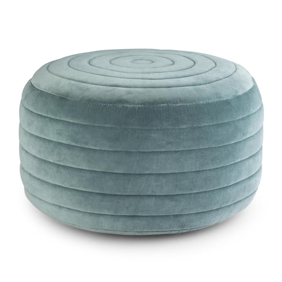 Simpli Home Vivienne 20 inch Wide Boho Round Pouf in Turquoise Velvet