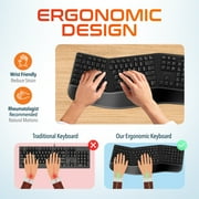 Delton KB200 Wireless Ergonomic Keyboard with Wrist Rest, Quiet Keys, Compatible for Laptop/PC/Tablets/Smartphone - Black