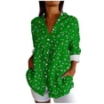 thumbnail image 4 of Camisas de cuello de la tripulación de manga corta para las mujeres impresas de la blusa de la apariencia del lino con el cuello girado hacia abajo botón mangas de manguito Top de verano casual, 4 of 6