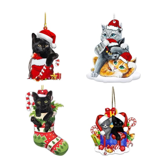 Acahhotxx Acrylic Christmas Decorative Cat Plate Ornaments Classical and Hanging Decorations for Indoor &Outdoor Use