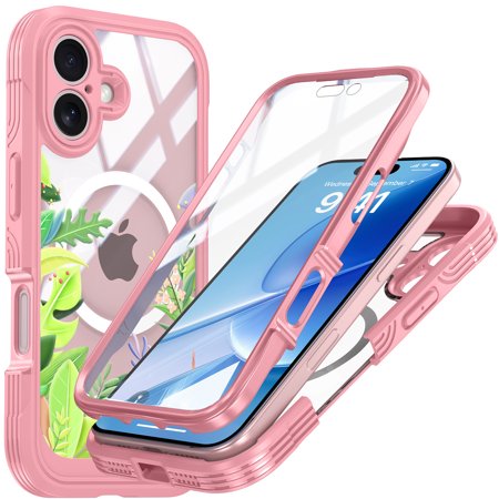 ELEHOLD Magnetic Case for iPhone 17 with Built-in Screen Protector, Compatible with Mag Safe Accessories,Full Body Shockproof Clear Back Protective Case Cover for iPhone 17,Leaf
