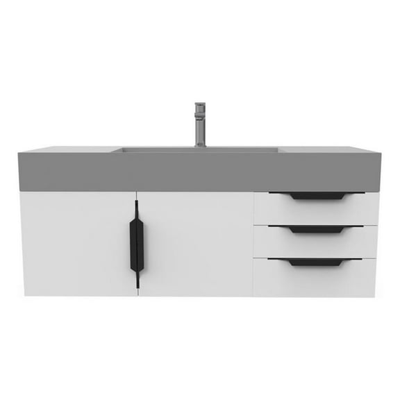 Amazon 48" White Wood Floating Vanity with Gray Top and Black Trim