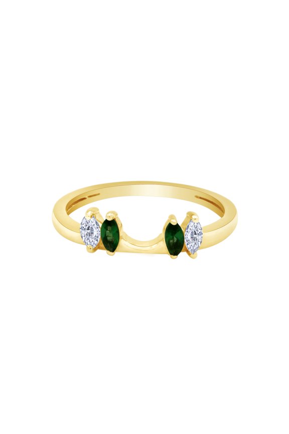 Marquise Shape Simulated Green Emerald & Cubic Zirconia Enhancer Guard 10k Yellow Gold Ring Size - 11