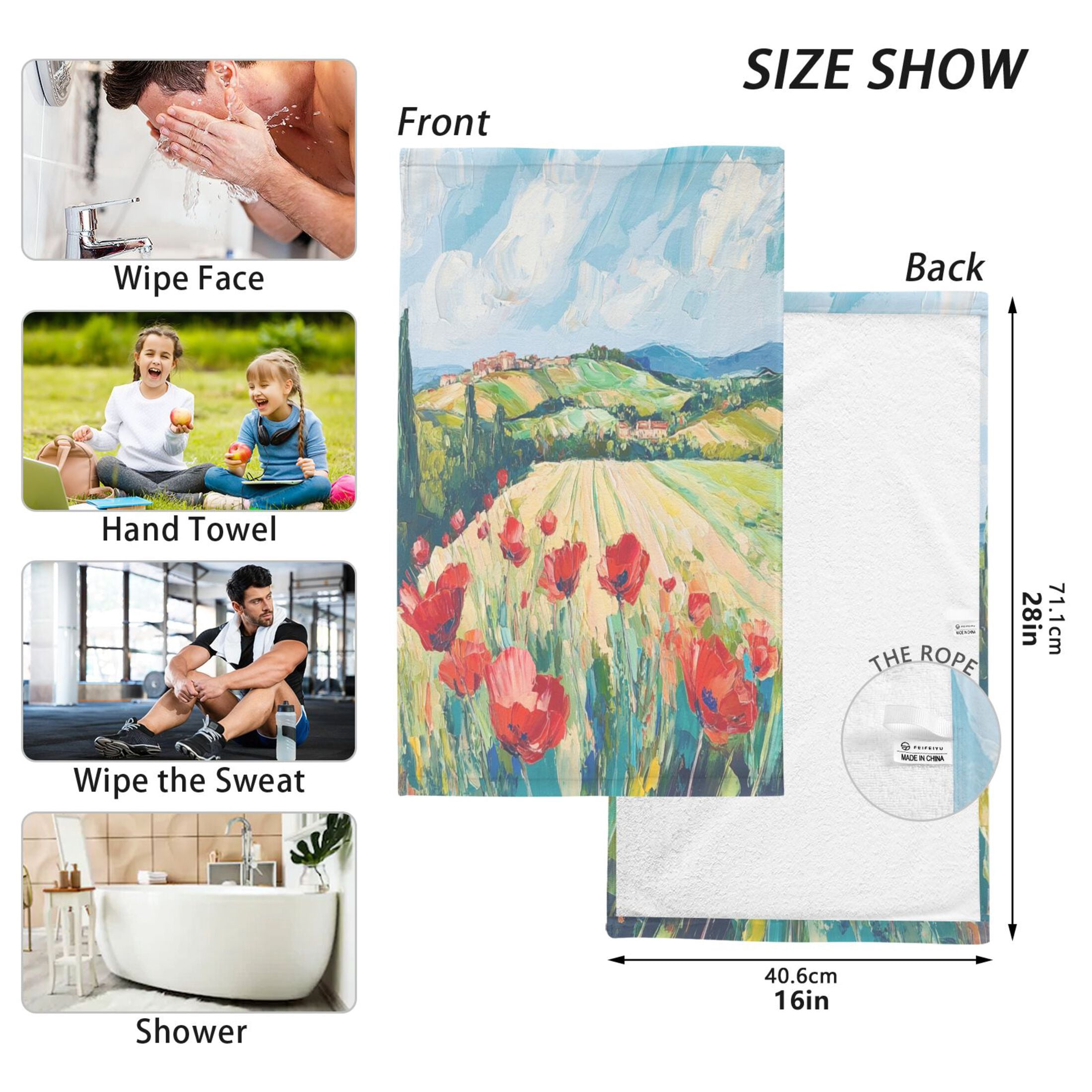 Cotton Towel Two-Piece 16x28 Inch One Sizex2 Face Towel Set Towel Set Cotton Hand Bath Towel Bathroom Beach Red Flowers