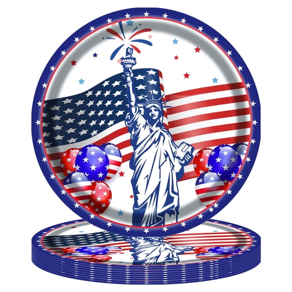 Paper Plates 7 Inch American Flag Design, Independence Day 250th Anniversary Disposable Dinner Plates, Patriotic Decorations Party Supplies 10 Count