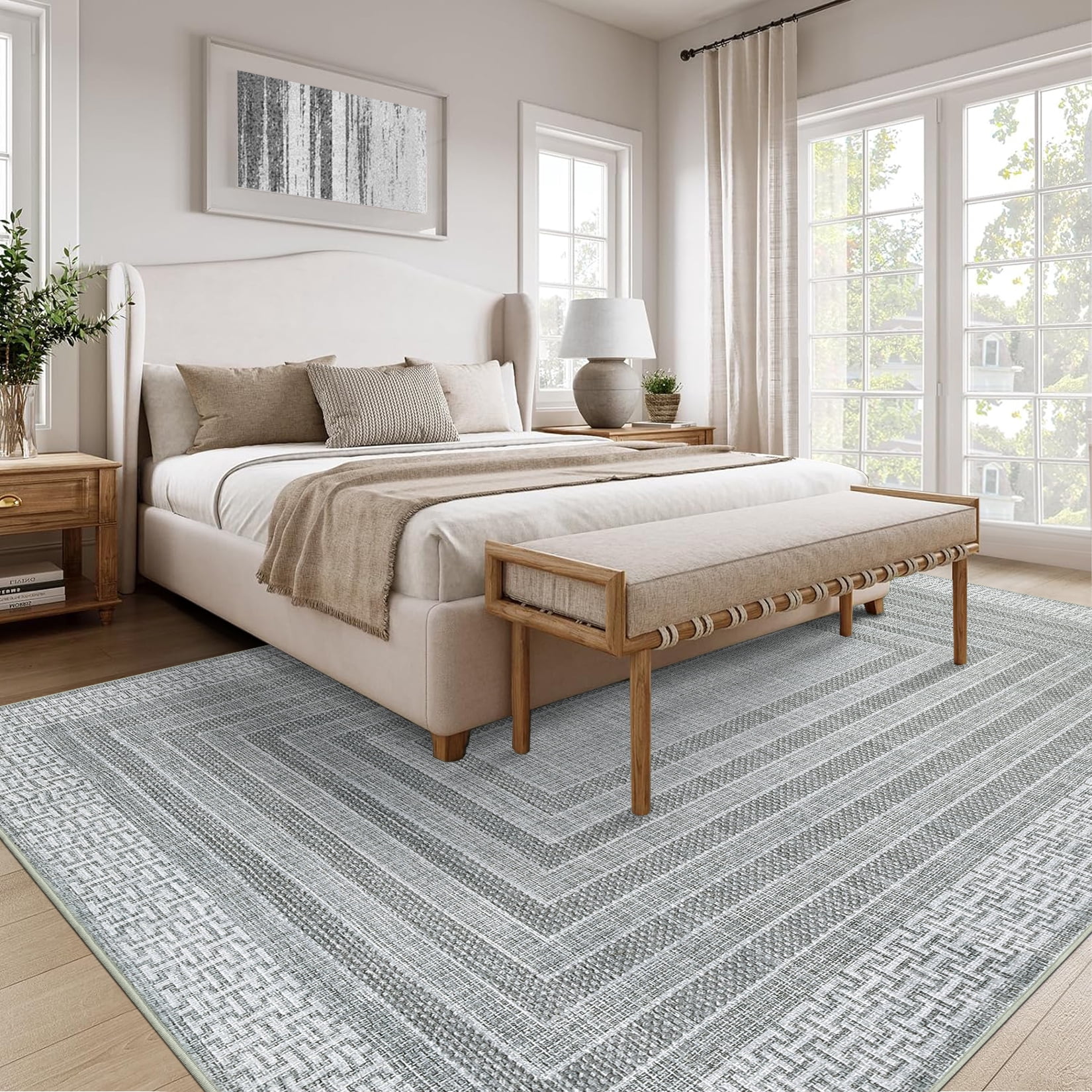Nasitip Modern Geometric Stripe Gray 5'x7' Area Rugs for Living Room Soft Low Pile Non-Sliping, Machine Washable