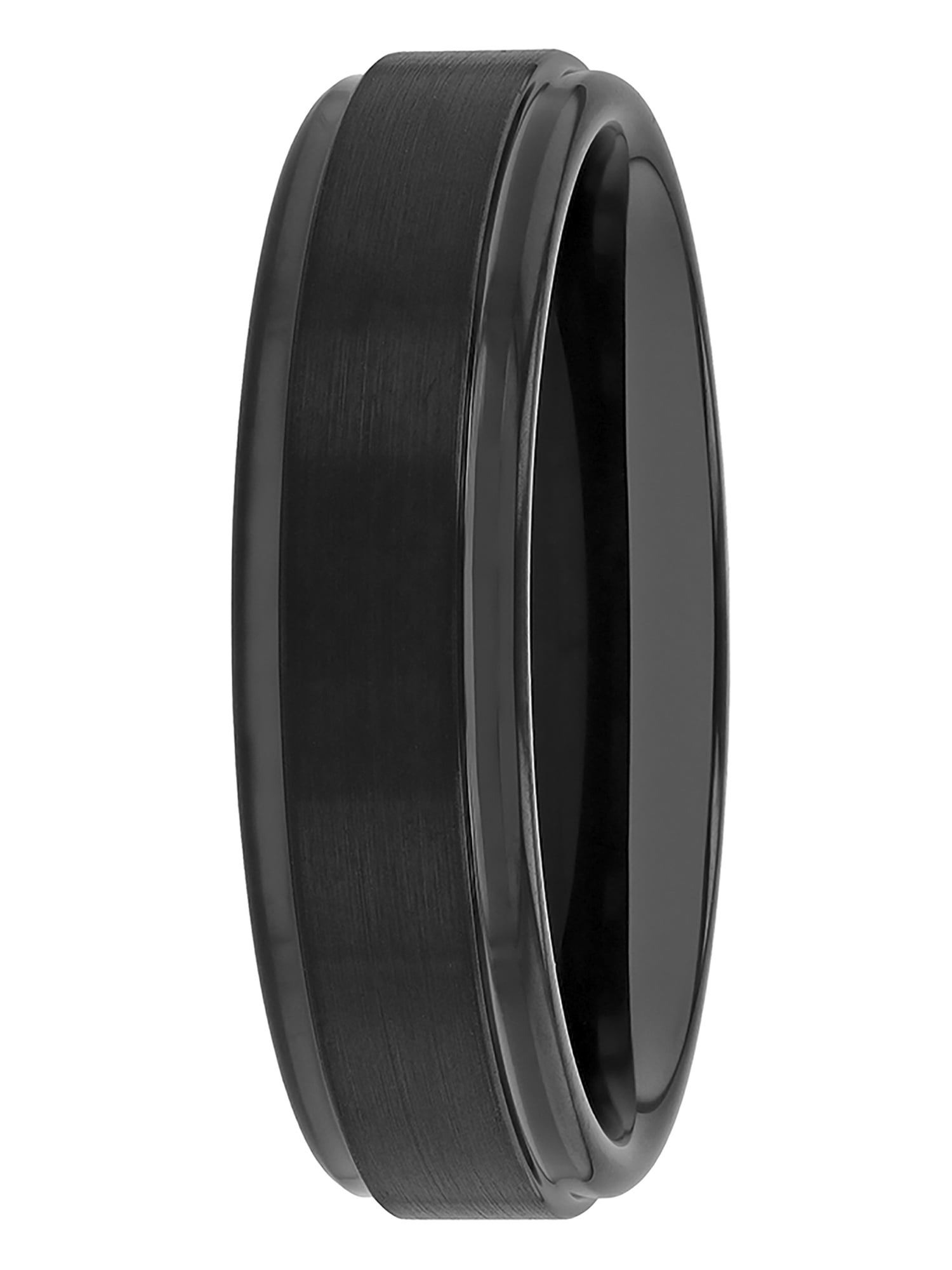 Men's Tungsten 6MM Black Satin and High-Polished Grooved Step Edge Wedding Band by Brilliance Fine Jewelry - Mens Ring