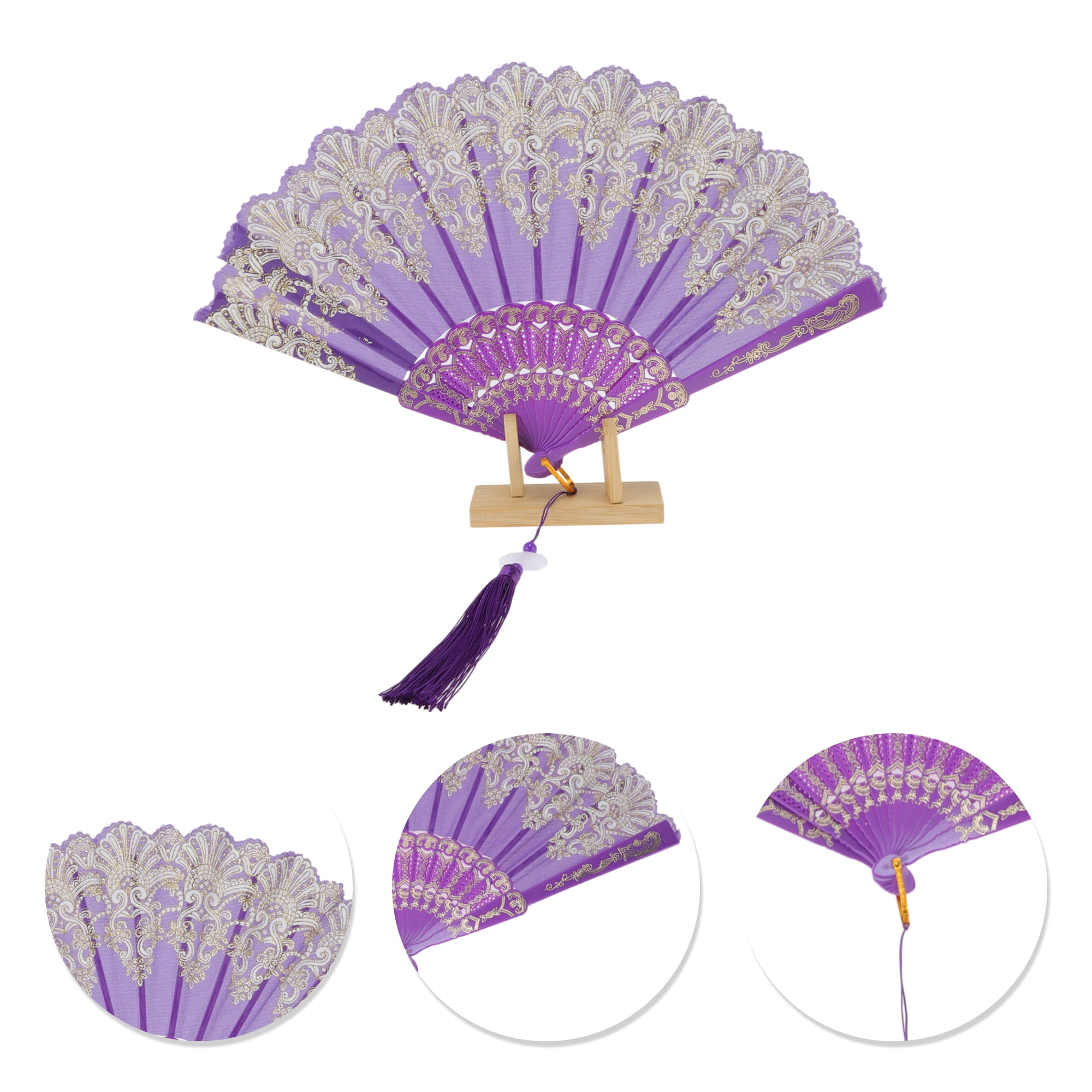 Unique Bargains Lucky Cloud Pattern Folding Fan 1 Pc for Summer Events Decorations Purple