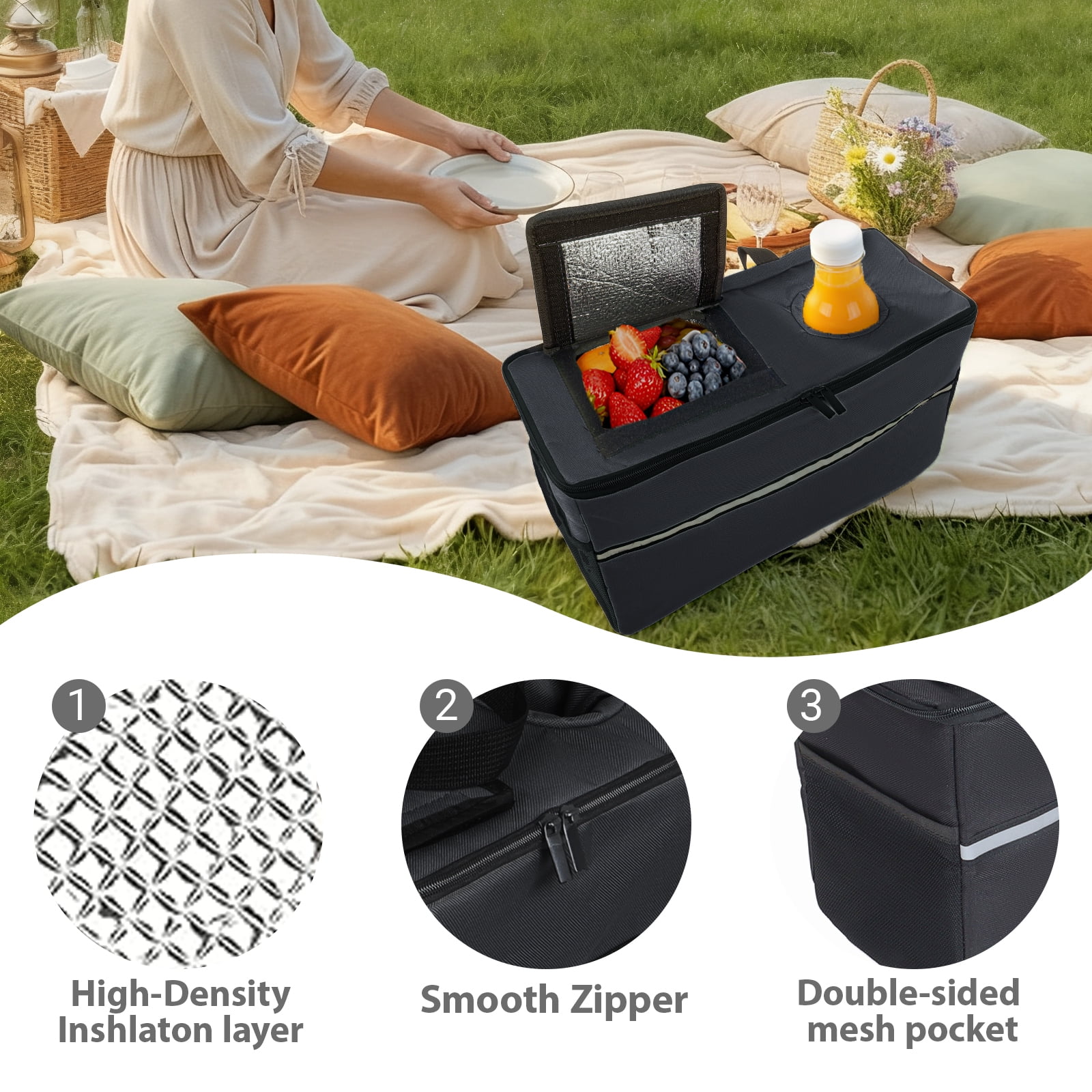 3-in-1 Folding Wagon with Bench Seat, Patent Protected, 500lbs Capacity, 9"x4" All-Terrain Beach Tires, Includes 1 Ice Pack, Black for Camping Beach Groceries Outdoor