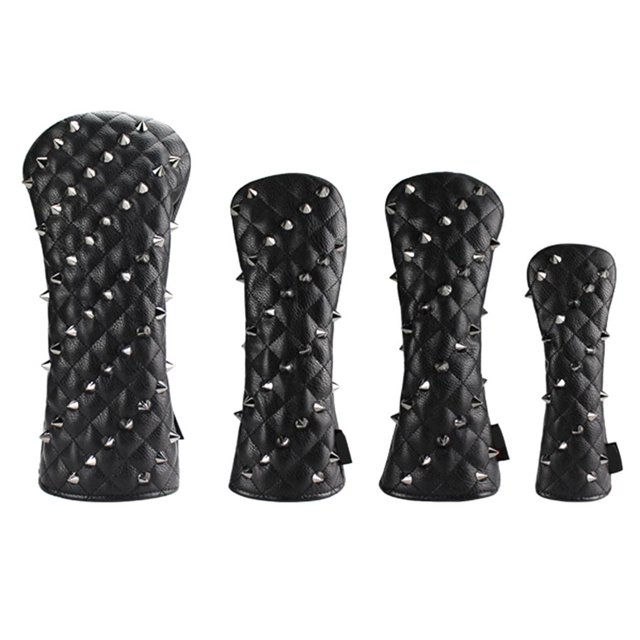 maskred Rivets PU Leather Golf Head Covers Set for Driver Fairways #3#5 Hybrids Rescue Set Woods Clubs Headcovers For Golfer Black