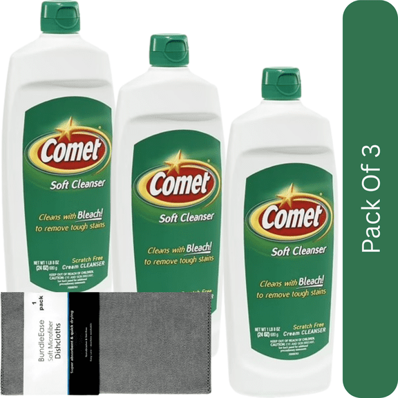 Comet Bathroom & Kitchen Cleanser Cream with Bleach, 24 oz, with Microfiber Solid Color Towel by BundleEase