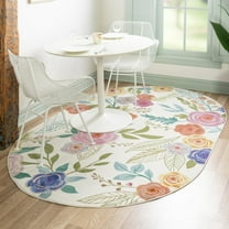 Unique Loom Blossom Collection Area Rug - Ashley (5' 3" x 7' 10" Oval Ivory/Light Blue)