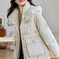 thumbnail image 5 of Women's Winter Warm Plus Size Puffer Coat Casual Colored Long-Sleeved Hooded Jacket Lightweight Puffer Jacket(White 3XL), 5 of 9