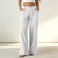thumbnail image 2 of aohooy Women Pants Wide Leg High Waist Summer Casual Button Up Palazzo Work Pant Beach Vacation Comfort Trousers with Pockets White,XL, 2 of 8