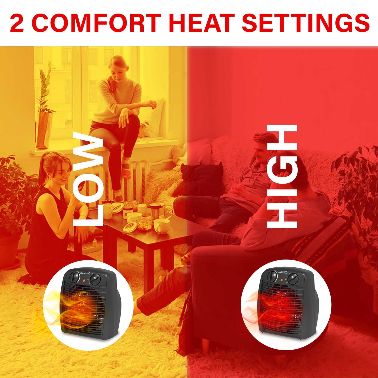 Brentwood 1,500-Watt-Max Portable Electric Space Heater and Fan, Black, H-F305BK