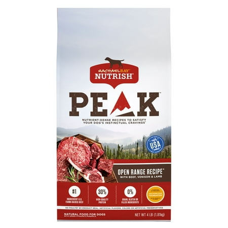 Rachael Ray Nutrish PEAK Natural Dry Dog Food, Grain Free, Open Range Recipe with Beef, Venison & Lamb, 4