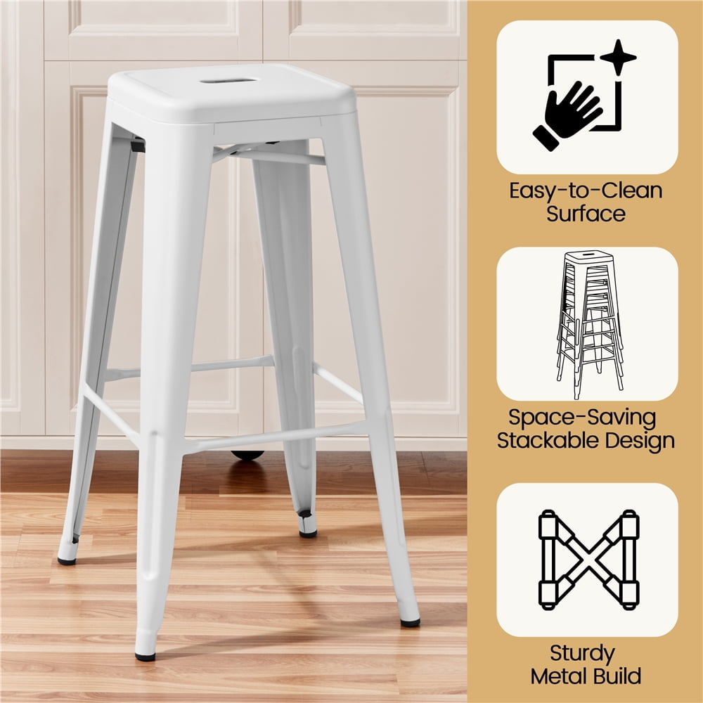 Yaheetech 4pcs 30'' Metal Bar Stools Vintage Counter Bar Stool Stackable Chairs White