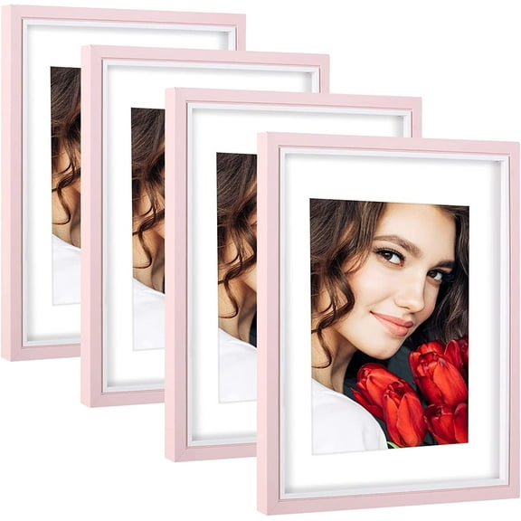 8x10 Picture Frame Set of 4, Pink Picture Frames Display Photo 8x10 without Mat or 5x7 with Mat, Horizontal and Vertical for Wall and Tabletop